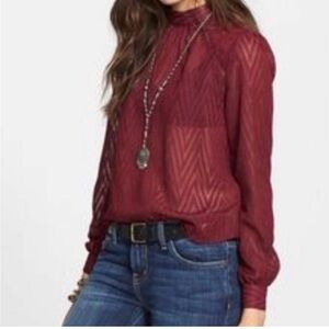 Free People Red burgundy sheer maroon Blouse